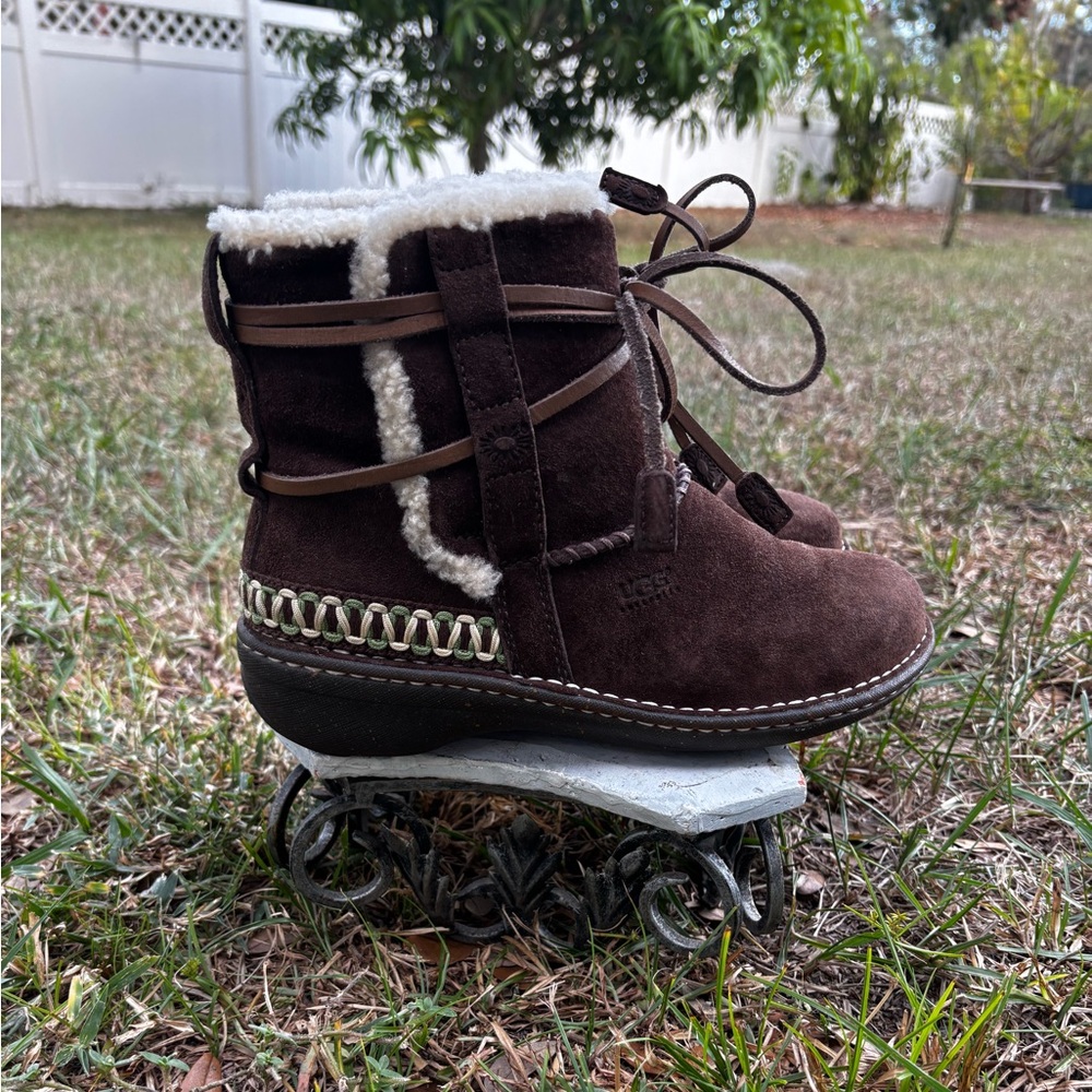 UGG Dark Brown Suede with Sheepskin interior Winter Boots 6.5 Like New